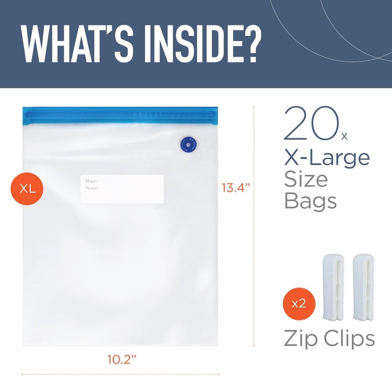 OUII Sous Vide Bags Only Kit For Anova and Joule Cookers, 20 Extra Large Reusable BPA Free Food Vacuum Sealer Bags - Image 2